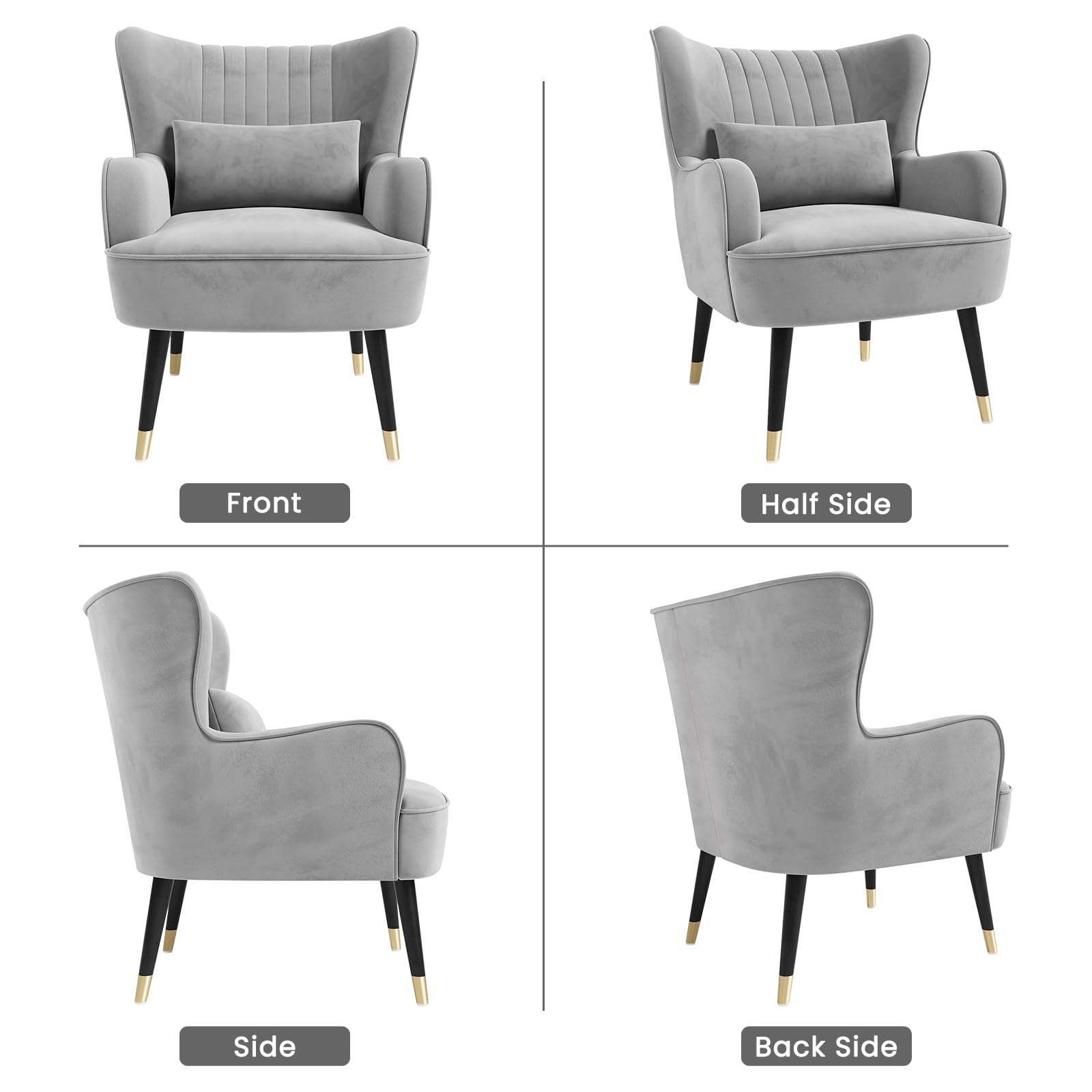 Vesgantti Velvet Accent Chair with Lumbar Pillow, Wing Back Large Armchair