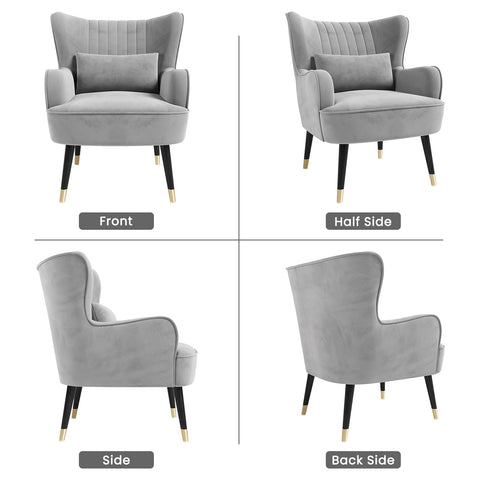 Vesgantti Velvet Accent Chair with Lumbar Pillow, Wing Back Large Armchair