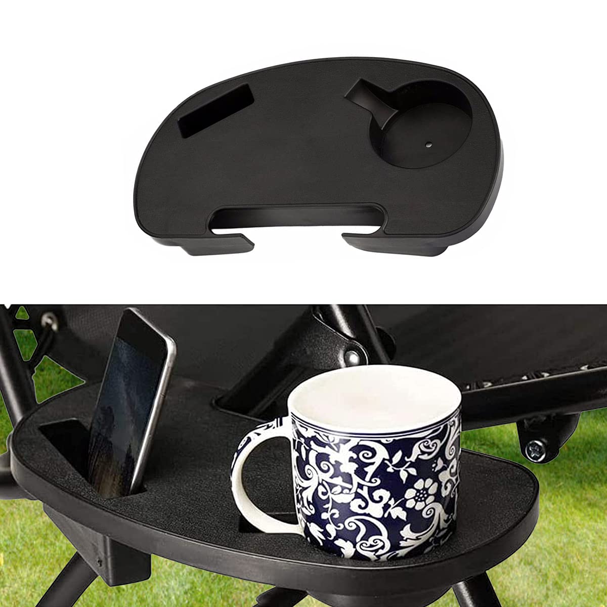 Ledeak Pack of 2 Lounge Chair Side Tray, Oval Zero Gravity Large Utility Clip On Side Recliner Snack Table with Cup Holder and Mobile Device Slot