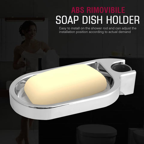 Shower Rail Soap Holder, Soap Dish Holder for Shower, Clips on Bathroom Soap Holders ABS Adjustable Shower Rod Slide with Hollow Out Design for Tube