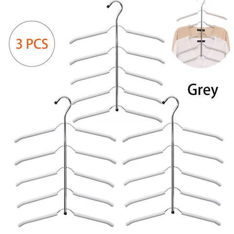 Multi-Layer Clothes Hangers Blouse Tree Hangers 3 Pack 5 in 1 Non Slip Space Saving Stainless Steel Shirt Hangers Closet Organizer