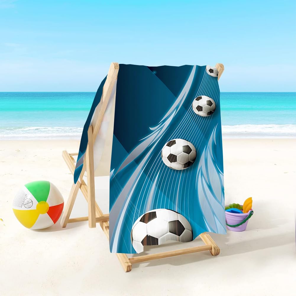 PLNVNVP Football Beach Towel for Boys, Microfibre Bath Towel for Swimming, Surfing, Bath, Pool, Gym (140 x 70 cm)