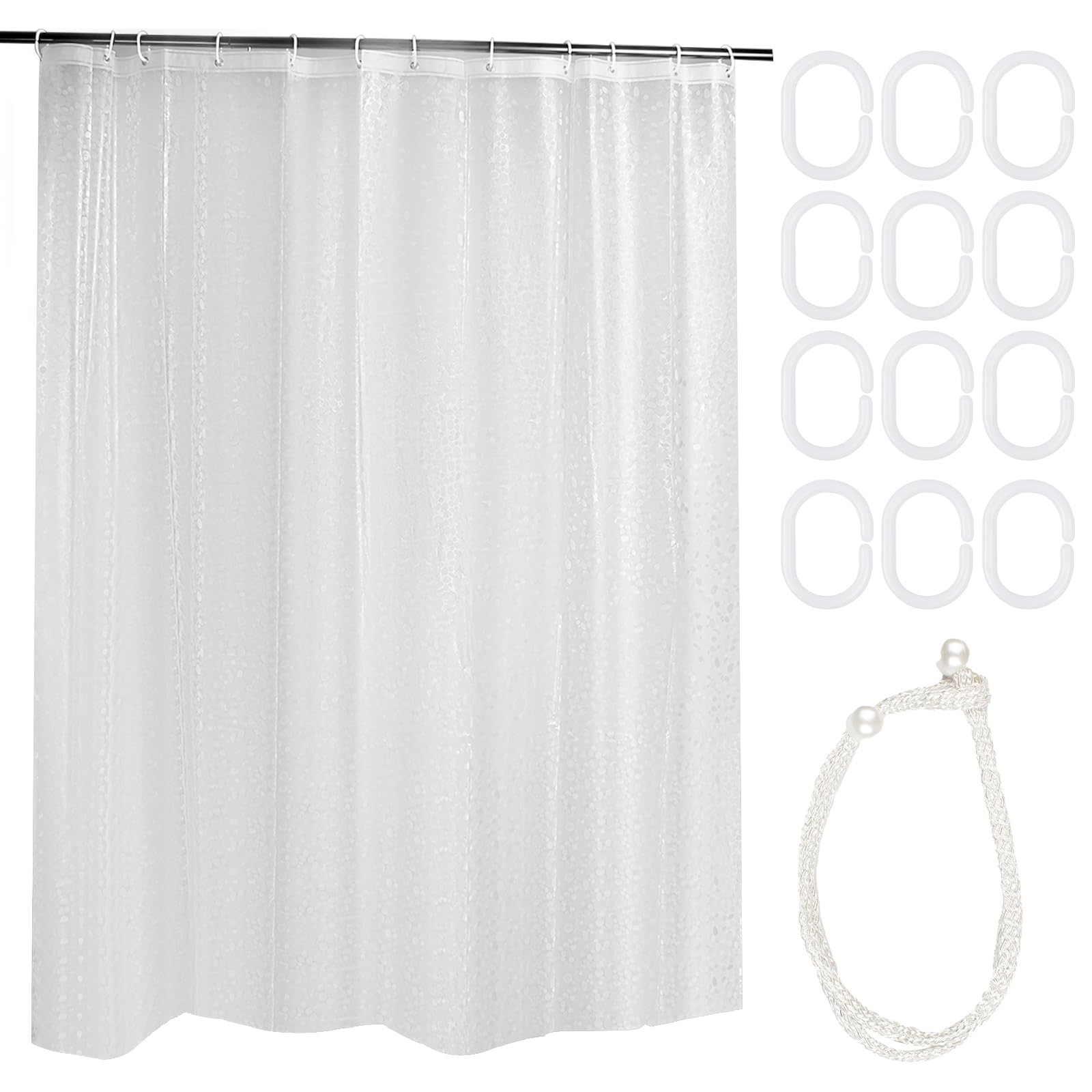 JRJRN Semi Transparent Shower Curtain 180 X 200 Cm, Peva Mould Proof Liner
