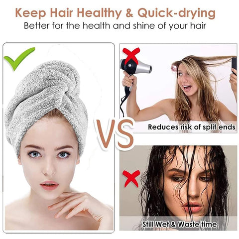 Heacoz Microfibre Hair Towel Wrap, Super Absorbent Hair Drying Towel (2pcs)