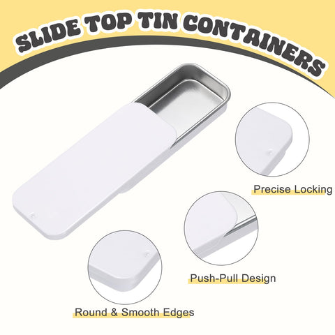sourcing map 12Pcs Slide Top Tin Containers, Mini Metal Empty Tins Box with Sliding Lids, 3.1"x1.3"x0.4" Rectangular Storage Organizers for Lip Balm