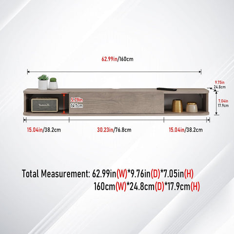 Pmnianhua Floating TV Shelf, Wall Mounted TV Cabinet, Floating Shelves with Door, Modern Entertainment Media Console Center Large Storage Under TV