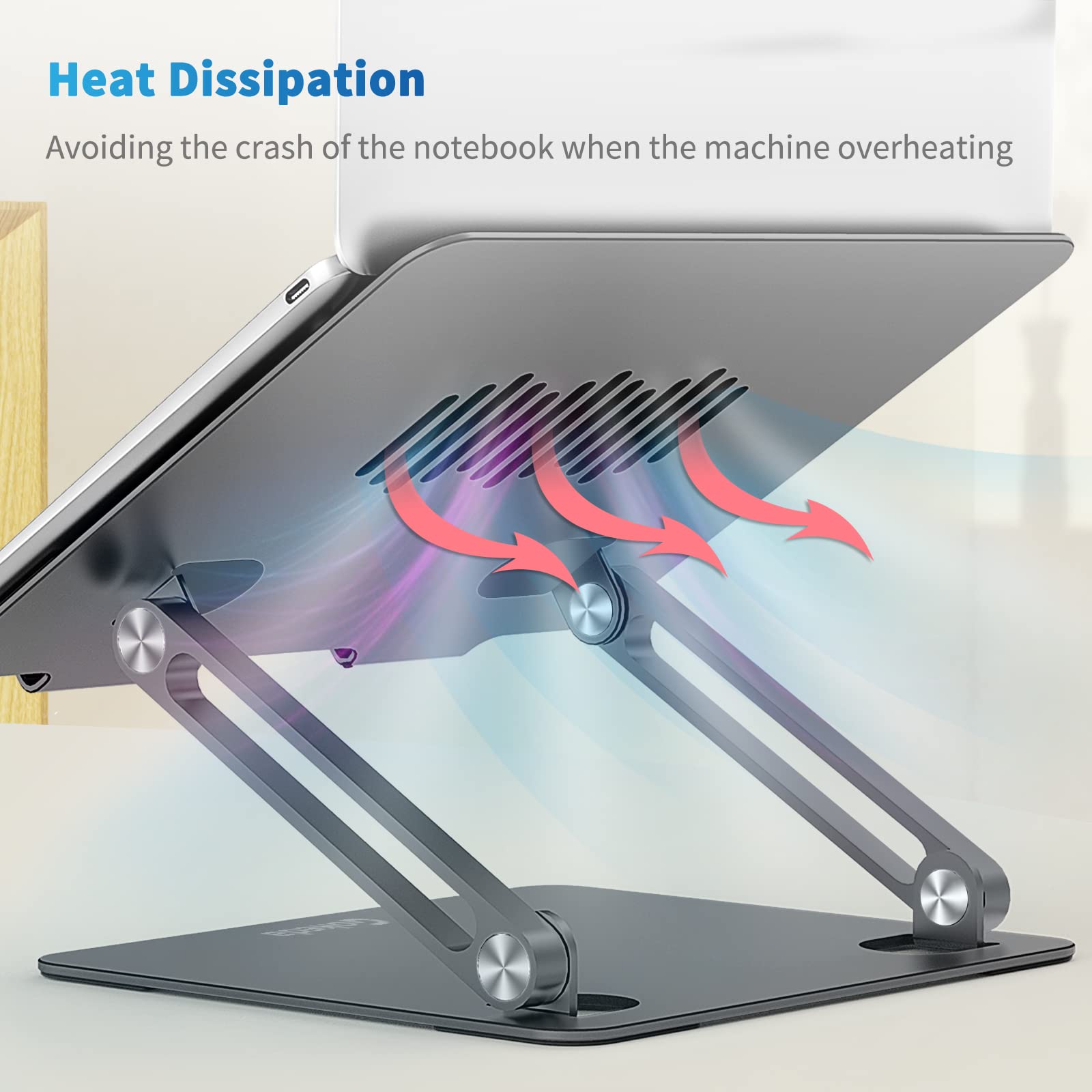 GOKEDA Laptop Stand, Ergonomic Aluminium Alloy Computer Stand for desk, Multi-Angle Adjustable Laptop Riser with Heat-Vent Compatible for Macbook
