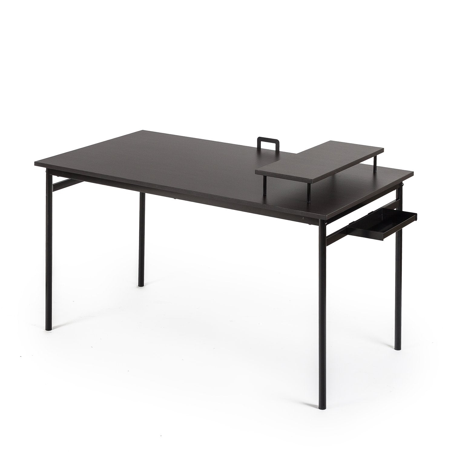 ZINUS Tresa 140 x 75 cm Black Metal Desk with Storage and Monitor Stand | Workstation with Espresso Finish | Computer Desk | Easy Assembly