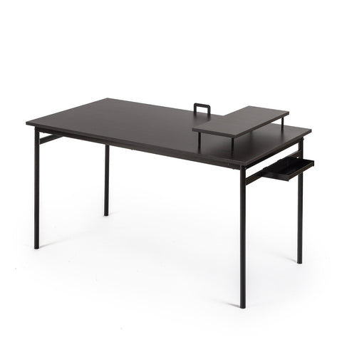 ZINUS Tresa 140 x 75 cm Black Metal Desk with Storage and Monitor Stand | Workstation with Espresso Finish | Computer Desk | Easy Assembly