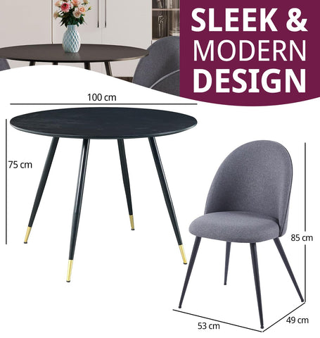 Hallowood Furniture Finley Round Kitchen Table and Chairs Set 4, Black/Grey