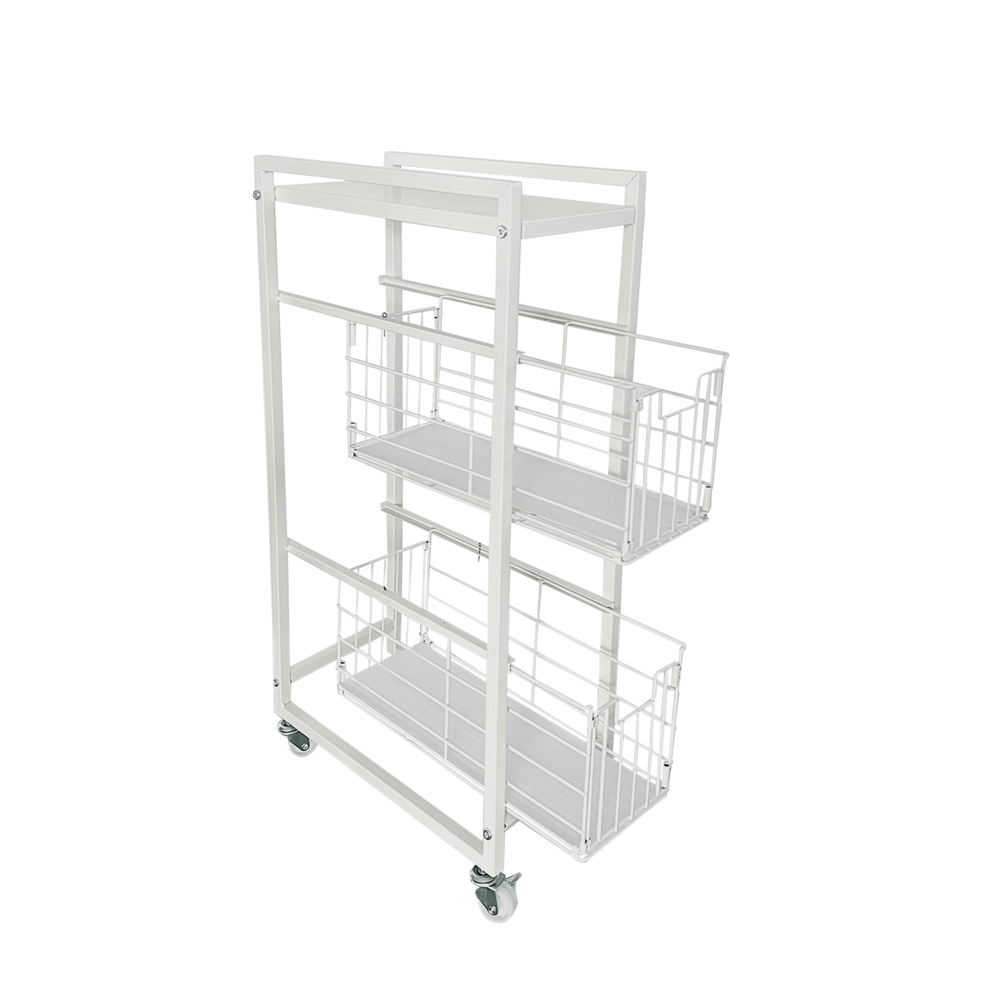 5-Tier Pull-Out Storage Organizer Rolling Utility Cart - Universal Metal Craft Shelf Trolley for Home Kitchen Bathroom Bedroom Office Classroom