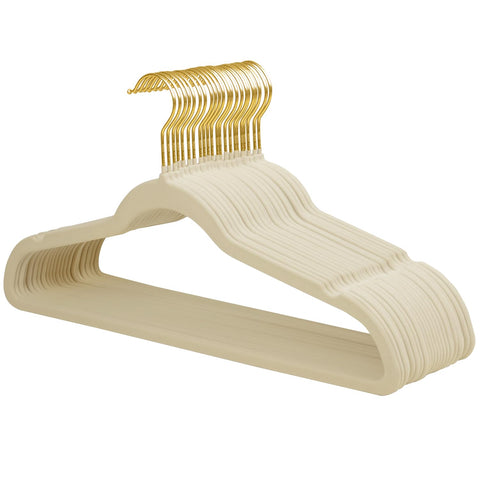 ManGotree Velvet Coat Hangers with 360° Swivel Gold Hook 22 Pack Beige