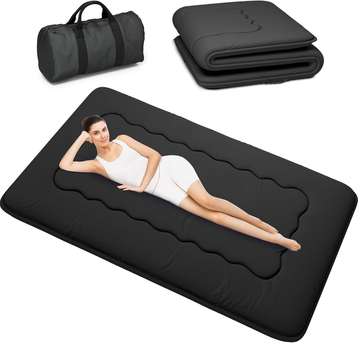 Kiseely Japanese Futon Mattress, Foldable Tatami Mat Portable Dormitory Sleeping Pad With Bag & Strap