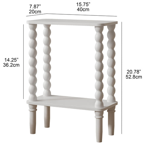 JERX 2-Tier Narrow Side Table Small End Table White
