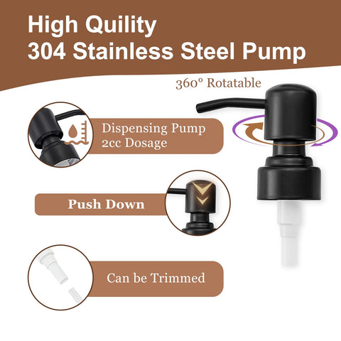 Pollock Pump Dispenser Stainless Steel, Replacement for Standard Neck Size - 26-28 mm Thread Fits Most Hand Soap Dispenser (Black)