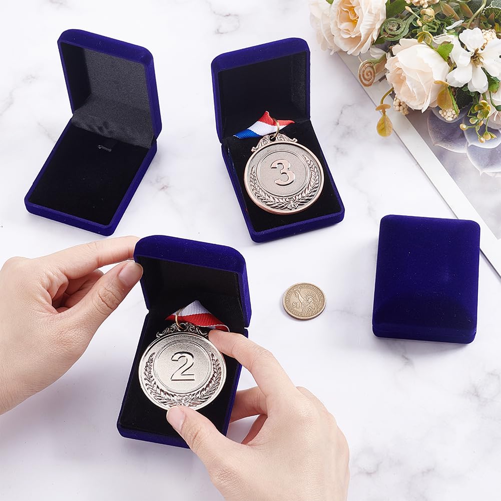 NBEADS 4 Pcs Velvet Badge Display Box, 6.1x7.8x3.2cm Lapel Pin Collection Display Holder Necklace Bracelet Gift Box for Badges Lapel Pin Coin Jewelry