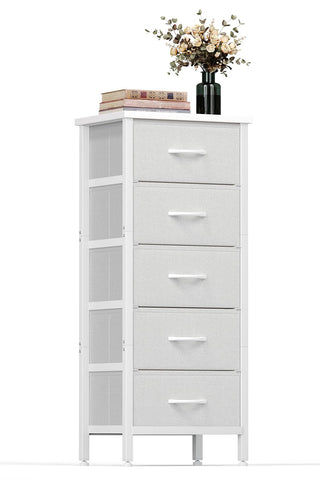 KitMent 5 Drawers Chest of Drawers Bedroom, 119cm Tall Dresser for Closet, Small Fabric Storage Cabinet Organiser Drawer for Living Room, Entryway