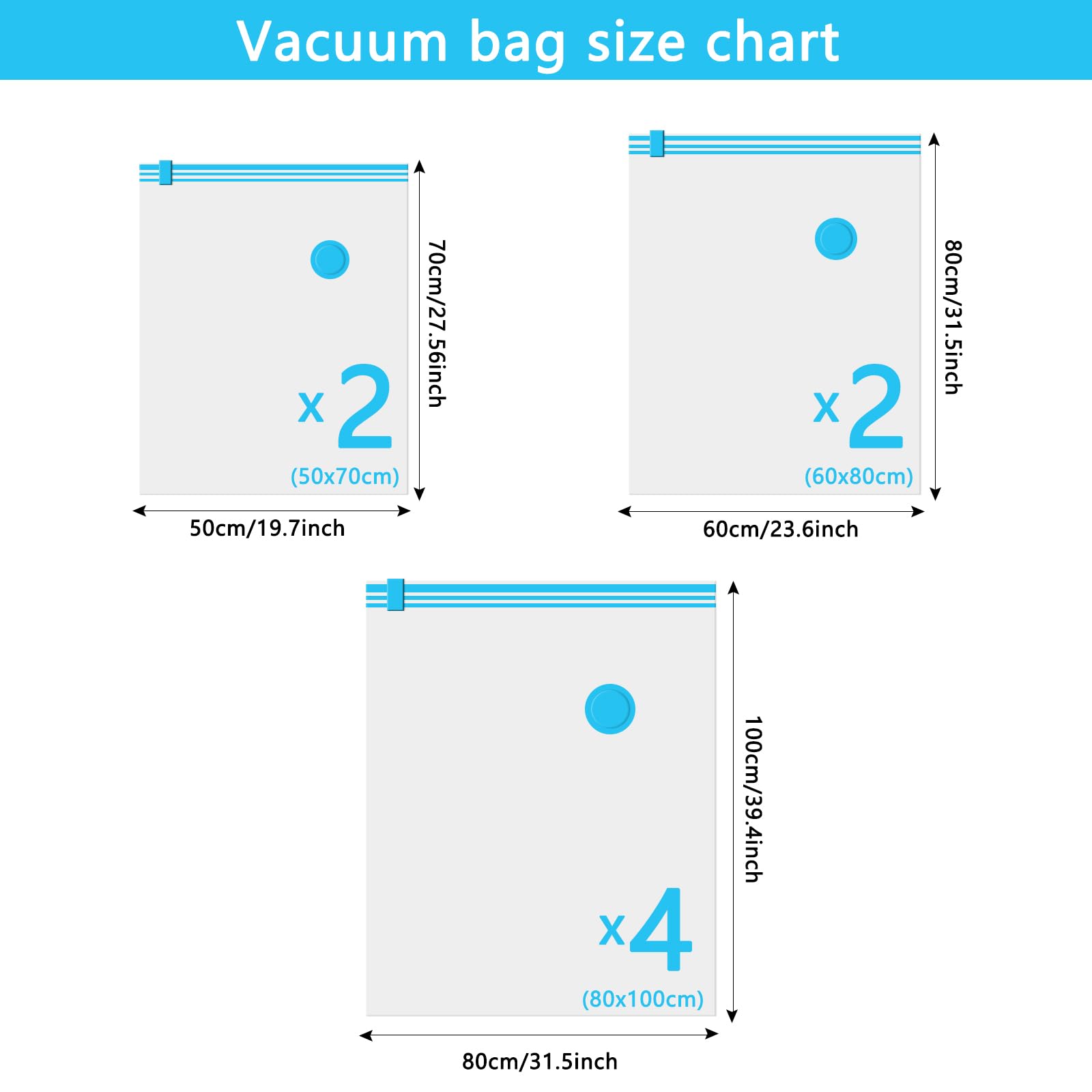 Vacuum Storage Bags - 8 Pack Reusable Strong Space Saver Compression Bags - Vacuum Pack Bags Double Zip Seal Travel Vacuum Storage Bags for Clothes