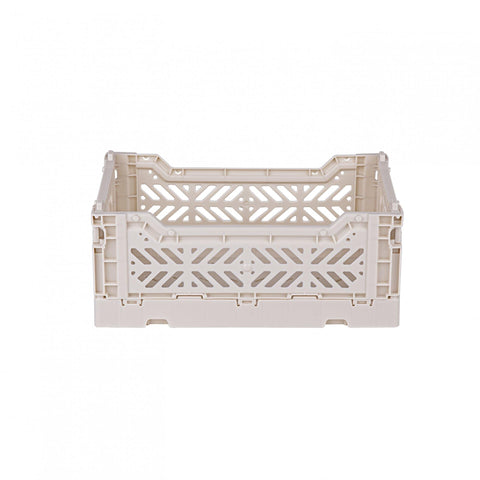 AYKASA Folding Crate, Sturdy Folding Box, Plastic, Stackable, Coconut Milk, Mini (27 x 17 x 11 cm)