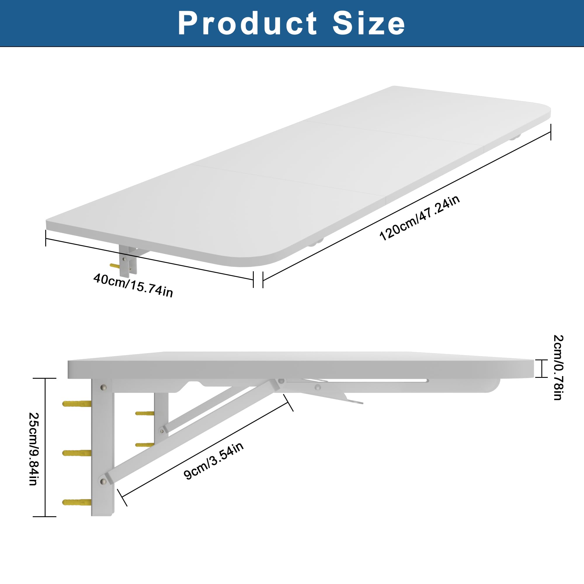 lesolar Wall Mounted Folding Table, 120x40cm Laundry Folding Wall Table, Folding Floating Laptop Desk Dining Table for Laundry Room Home Office