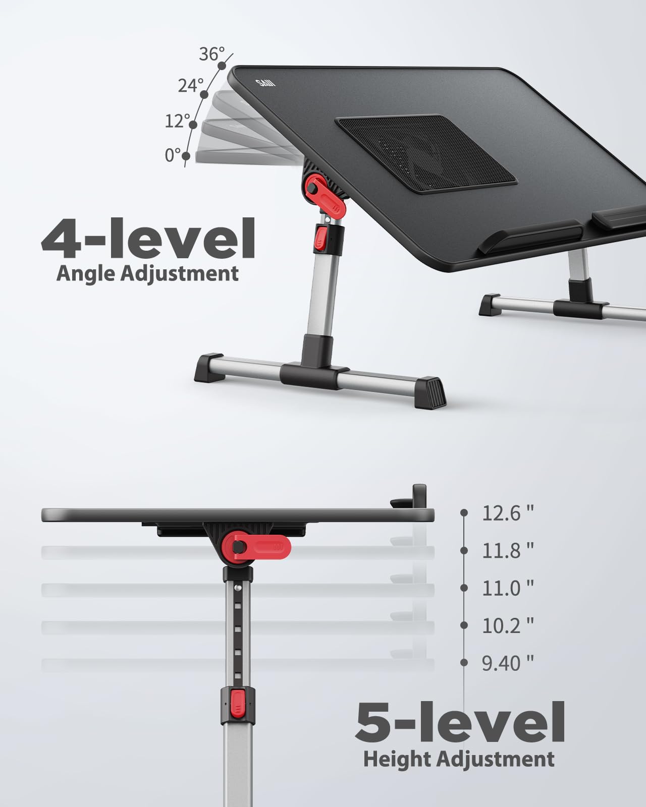 Cooling Table, Desk with USB Port, SAIJI Bed Table, lapdesk with fan, Adjustable Laptop Stand, folding table for Sofa, Bed, Floor, Breakfast