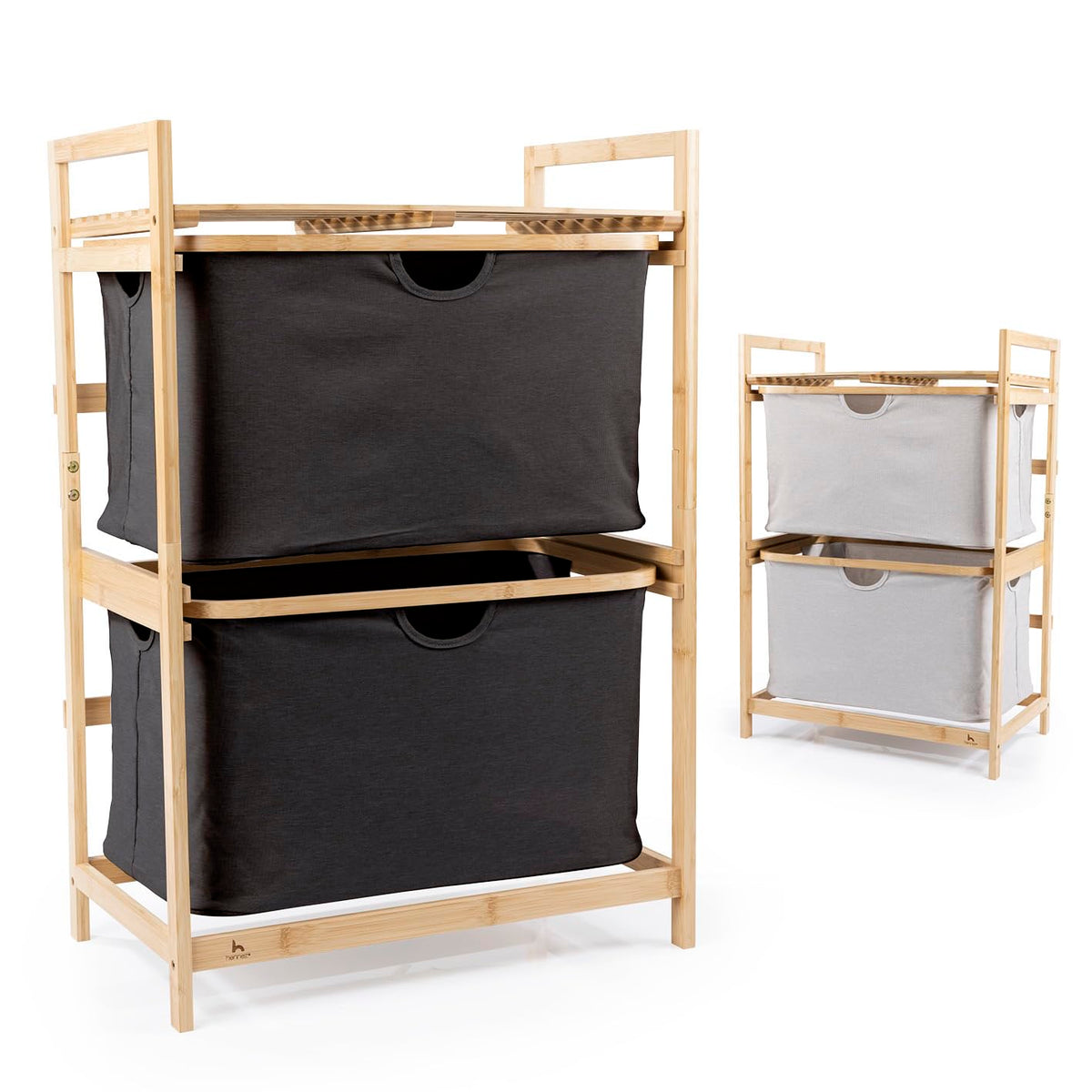 HENNEZ Bathroom Shelf, 2 Compartments, Bamboo Shelf with Shelf and 2 Baskets, Bathroom Shelf with Drawer Boxes, Standing Shelf