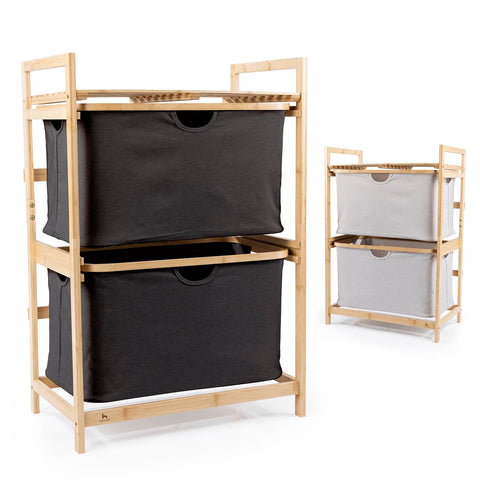 HENNEZ Bathroom Shelf, 2 Compartments, Bamboo Shelf with Shelf and 2 Baskets, Bathroom Shelf with Drawer Boxes, Standing Shelf