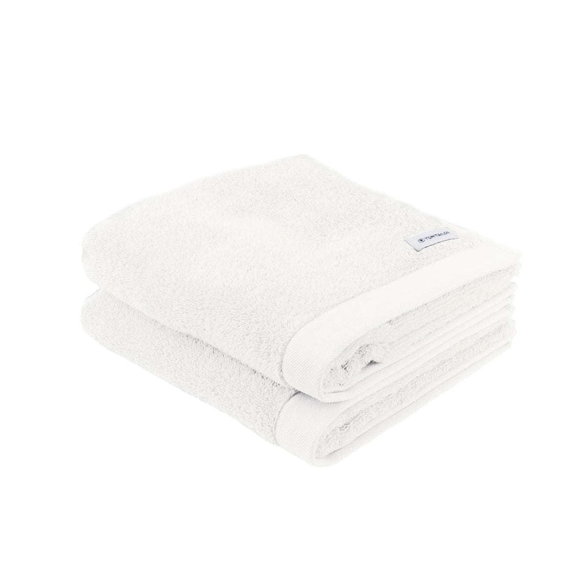 TOM TAILOR Hand Towels, Set of 2, 50 x 100 cm, 100% Cotton/Terry Towel, with Hanger and Label with Logo, Colour Bath Towel White (Crisp White)
