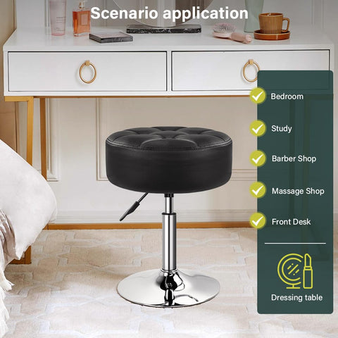 BFTOU Black 4.9-inch Thickened Vanity Stool Round PU Leather Swivel Height Adjustable Makeup Chair Ottoman for Bedroom Living Room SPA Salon Shop