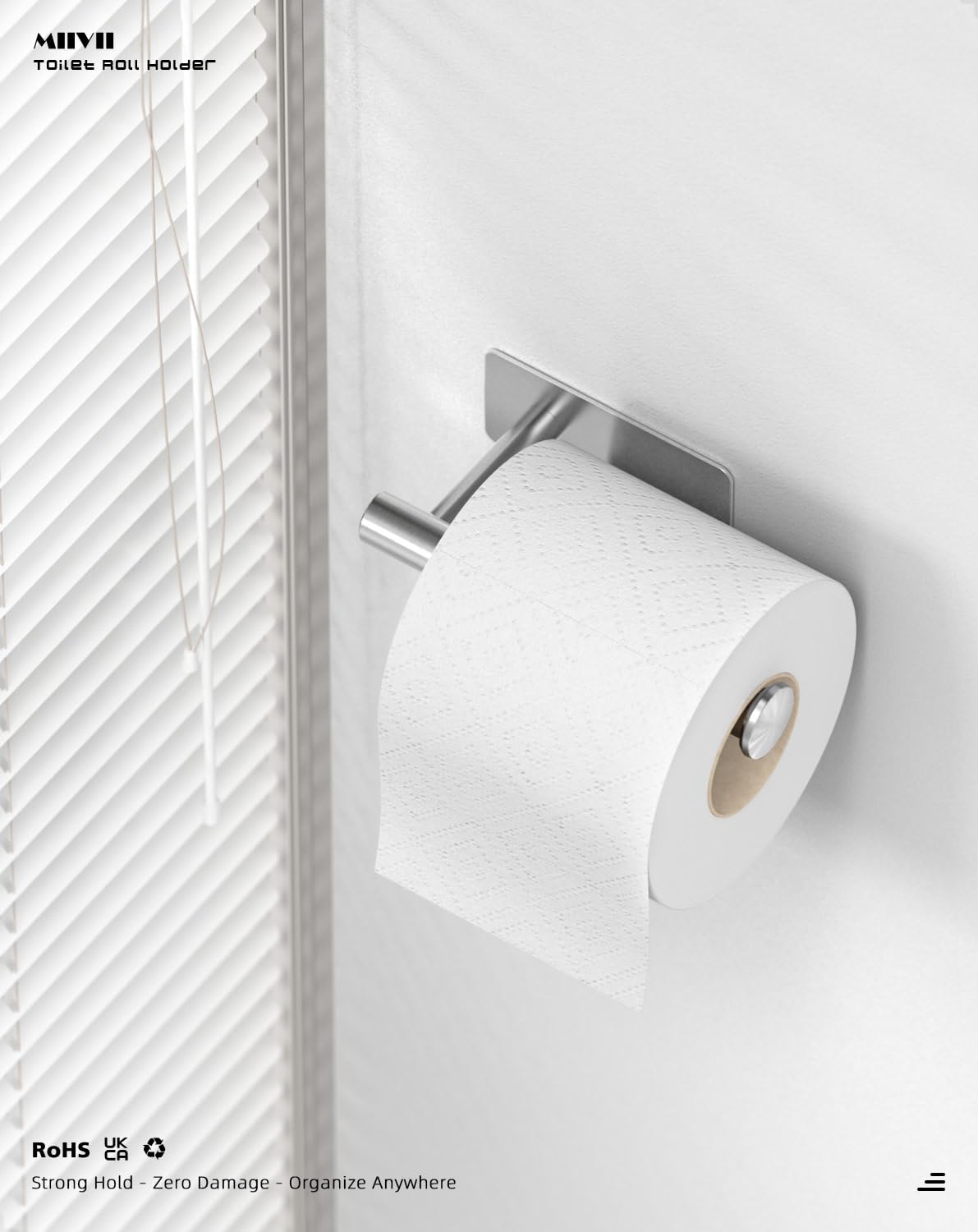 2PCS Toilet Roll Holder Self Adhesive, Paper Towel Holder Stainless Steel Rack Wall-Mounted for Kitchen, Bathroom