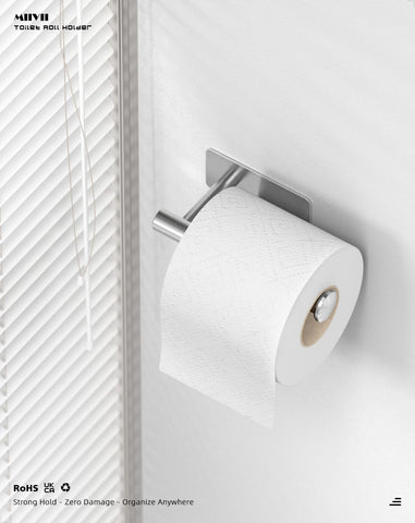 2PCS Toilet Roll Holder Self Adhesive, Paper Towel Holder Stainless Steel Rack Wall-Mounted for Kitchen, Bathroom