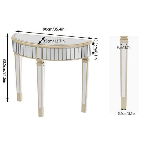 Artloge Half Moon Console Table Mirrored : Silver Hallway Table 90 x 35 x 80.5cm Aesthetic Elegant Glass Console Tables with Sturdy Square Column Leg