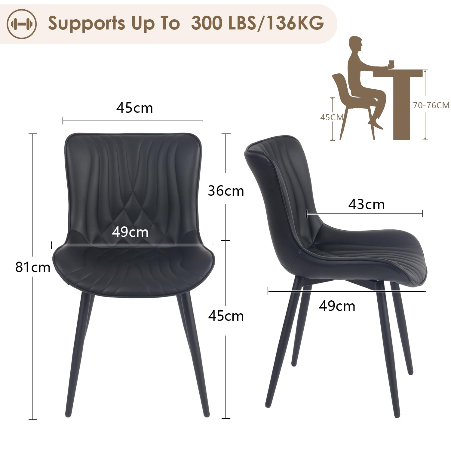 Kidol&Shellder Dining Chairs Set of 2, Modern Dining Room Chair, Black