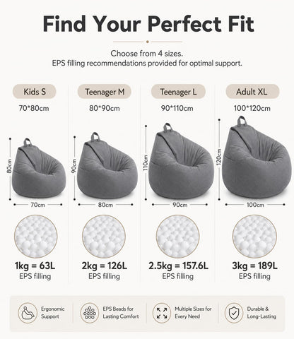 Highdi Bean Bag Without Fillings - Cotton Linen Durable & Comfortable, Storage Grey Bean Bag Chair for Living Room/Bedroom/Gaming Room