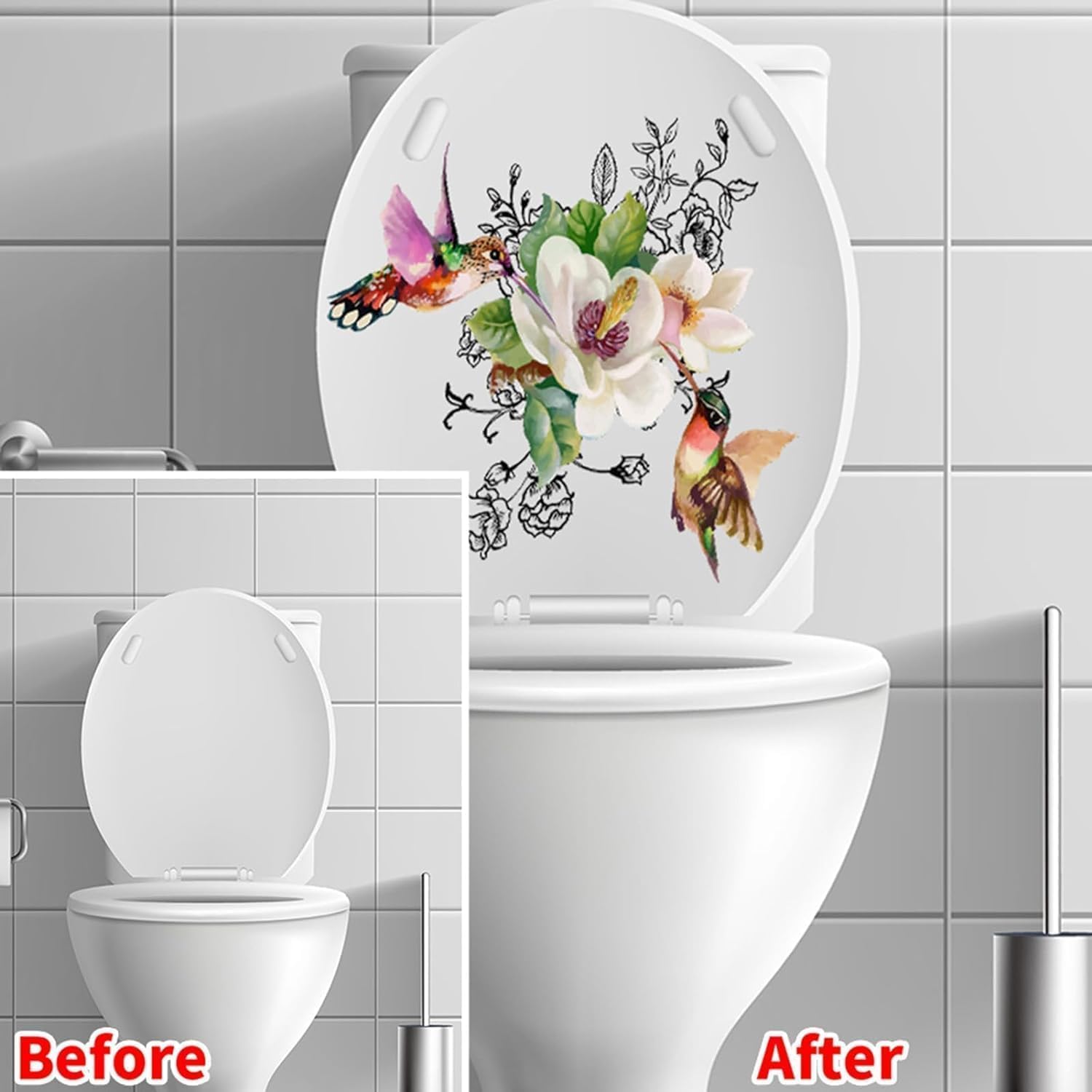 Gammaeon Toilet Stickers, 2025 New Birds Flowers Butterfly, Self-Adhesive, Waterproof, Removable, Wall & Toilet Decals, Modern Style, Vinyl Material