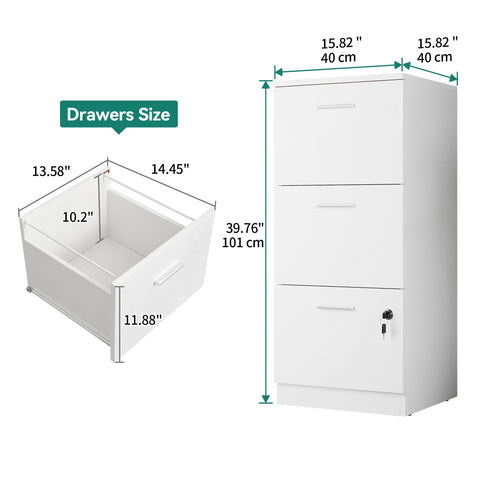 YITAHOME Lockable File Cabinet with 3 Drawers, White
