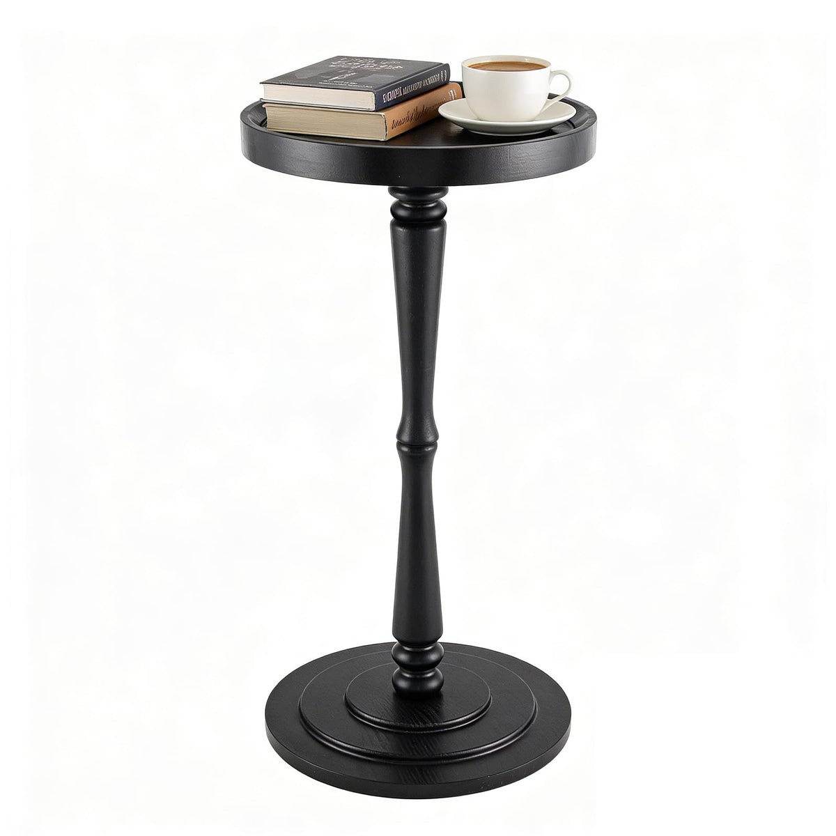 Simcat Round Side Table Bamboo Joint Design, Small Round Coffee Table for Small Spaces with Solid Wood Leg for Living Room, Bedroom, Corners