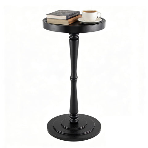 Simcat Round Side Table Bamboo Joint Design, Small Round Coffee Table for Small Spaces with Solid Wood Leg for Living Room, Bedroom, Corners