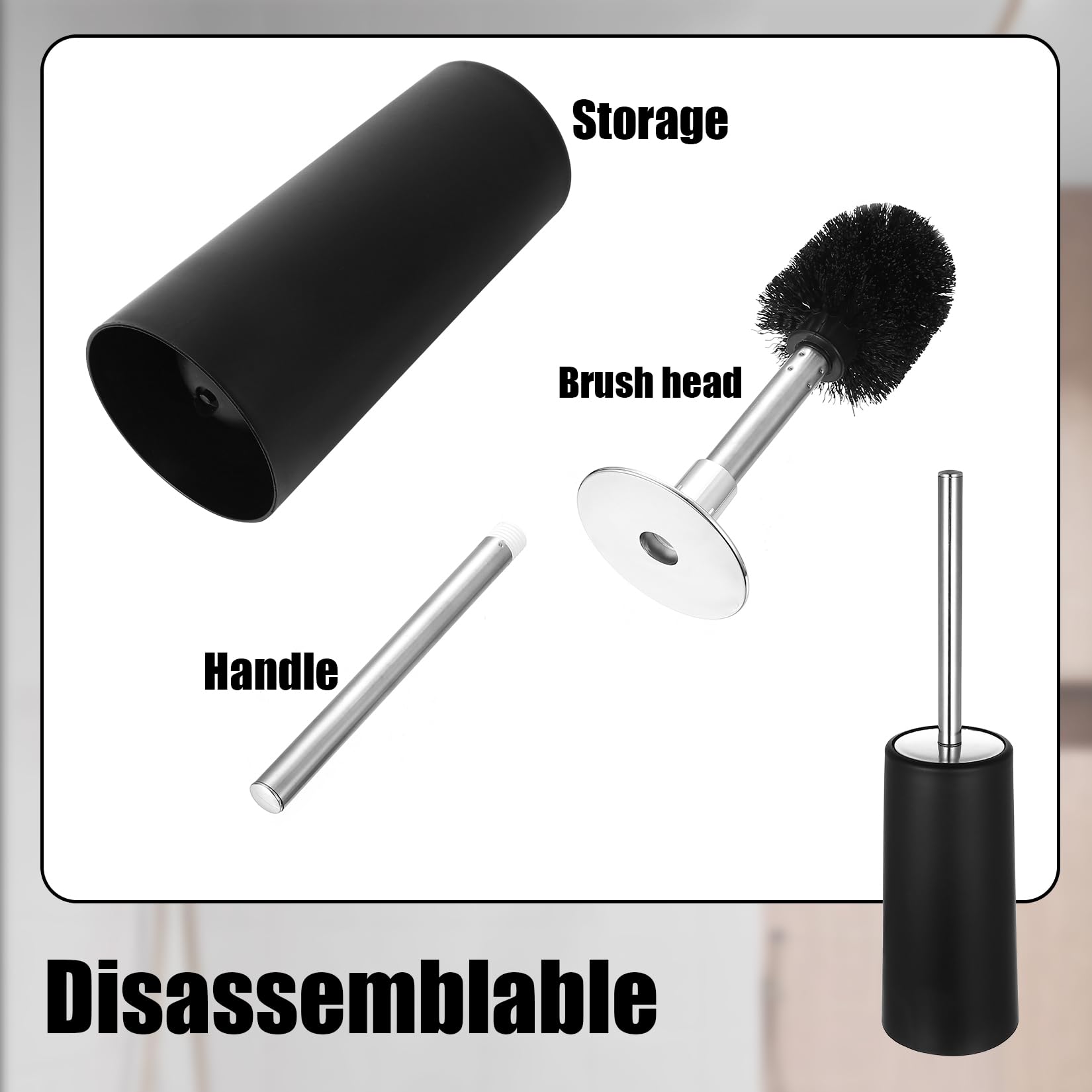 Zhujiehigh 1 Set Soft Silicone Toilet Brush & Holder with Steel Lid