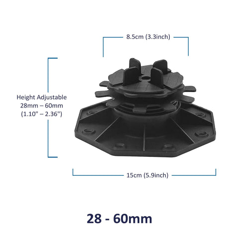 Nicoman Adjustable Tile & Paver Support Pedestal – Height Adjustable, Black Heavy-Duty Plastic, Paving Leveling & Drainage System
