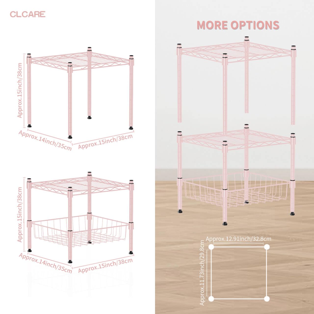 CLCARE Stacking Shelf Adjustable, Stackable & Expandable, Heavy Duty Storage Shelving Unit, Cabinet Organizer Shelf (Pink,1-Tier)