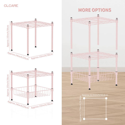 CLCARE Stacking Shelf Adjustable, Stackable & Expandable, Heavy Duty Storage Shelving Unit, Cabinet Organizer Shelf (Pink,2-Tier)