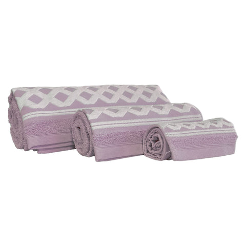 WELL HOME MOBILIARIO & DECORACIÓN Set of 3 Terry Cotton Bath Towels 450 gr/m2, 50 x 30, 100 x 50, 150 x 100 cm, Lilac Diamond Collection