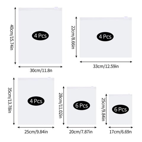 24 Pcs Reusable Ziplock Bags,Travel Clothes Storage Bags,Plastic Hospital Bag Organiser Pouches,Essentials Frosted Resealable Waterproof Luggage Bags