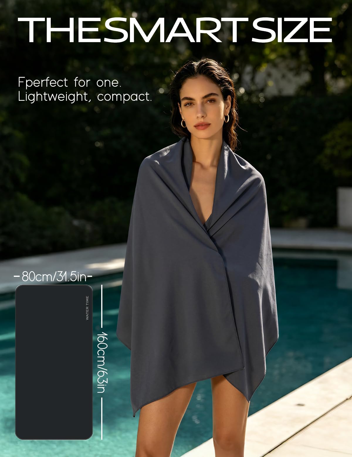 WATER TIME Beach Towel Sand-Free 3x Fast Dry Folds Small, Gray