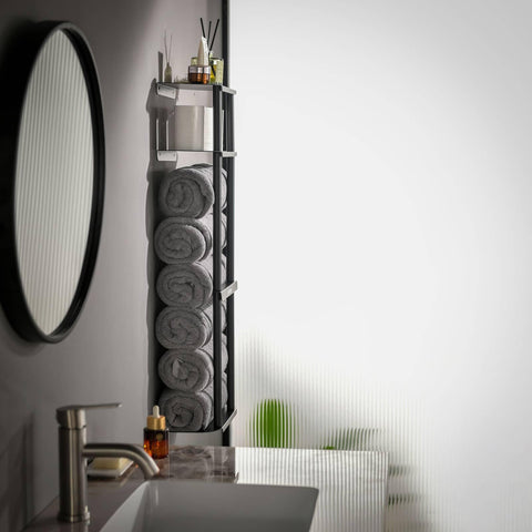 Towel Storage Rack Wall for Bathroom, Camping Chair Holder with Shelves