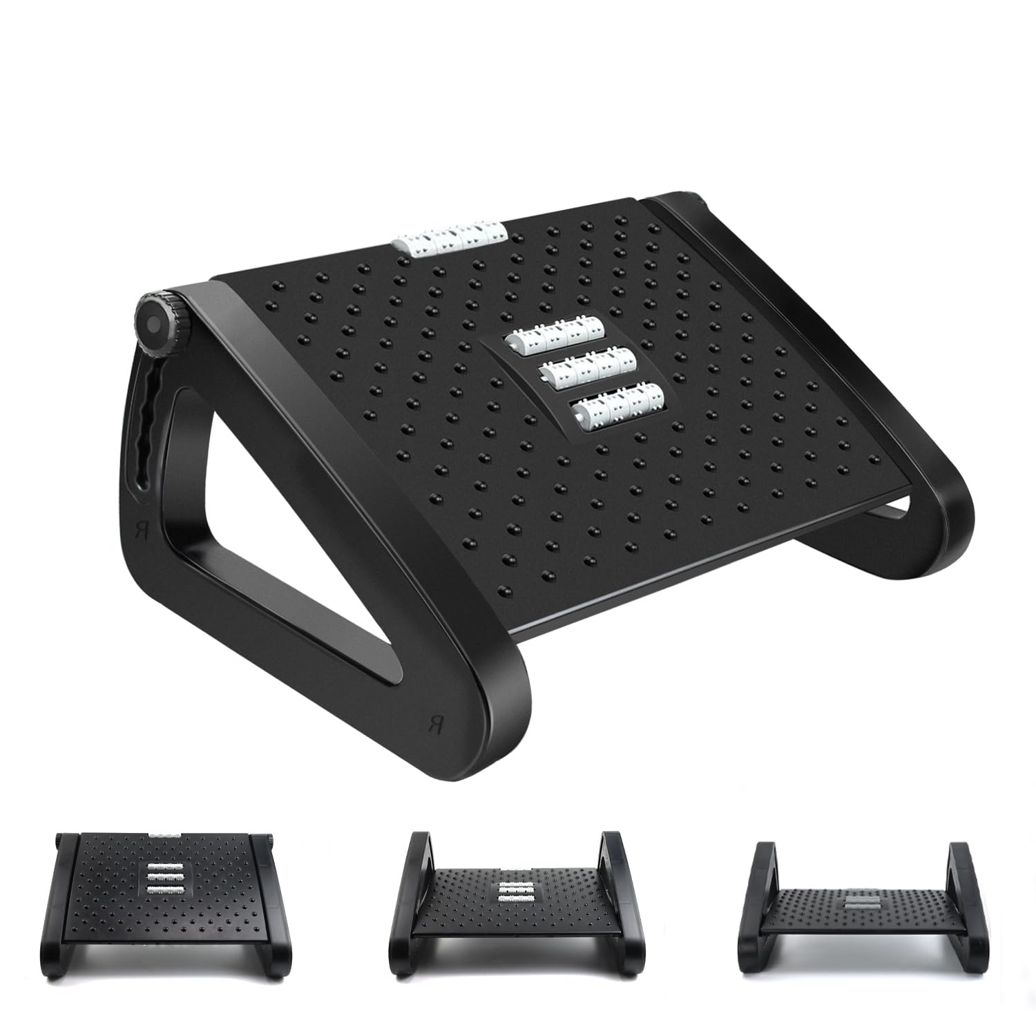 Qcdou Foot Rest Under Desk, Adjustable Office Foot Rest, Ergonomic Foot Stool with Roller Massager