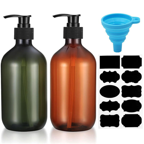 2 Pcs Pump Bottle Dispenser,500ML/17oz Refillable Empty Press Pump Bottles,Plastic Liquid Soap Dispenser Storage Holder Container for Liquid