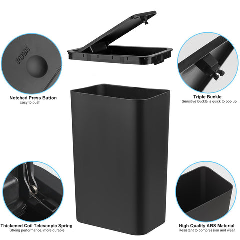 2Pack Bathroom Bin with lid,Push Button Kitchen Bin,Plastic Bins for Toilet, Dog Proof Bin,Trash Can for Bedroom Office Living Room (Grey)