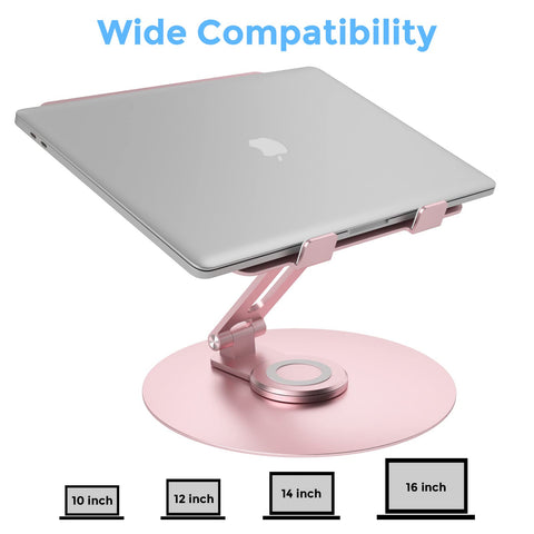 Swivel Laptop Stand for Desk, Adjustable Height Aluminum Computer Stand with 360 Rotating Base, Foldable Ergonomic Riser